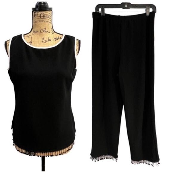 RONNIE NICOLE sleeveless top with beaded hem/full leg pants SZ 10 - Picture 1 of 15